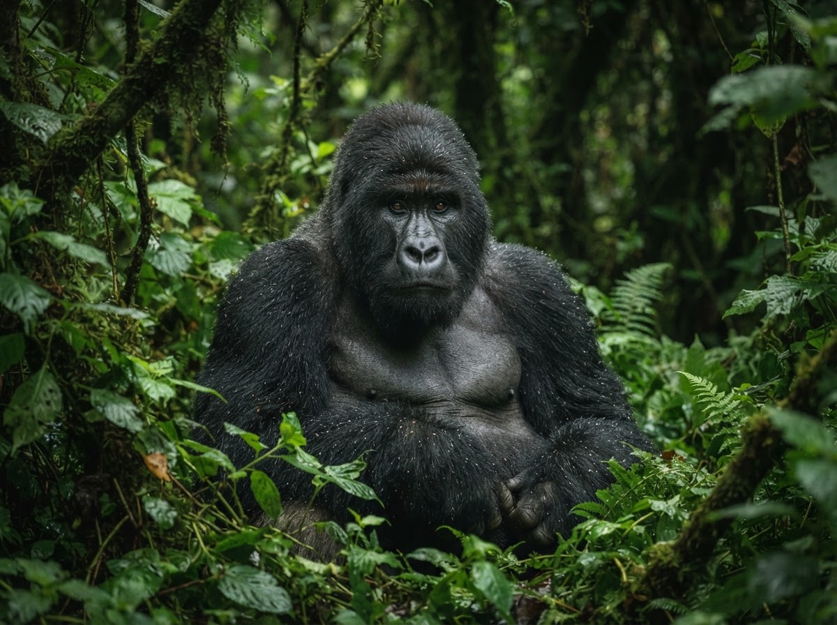 Mountain gorilla in the Ugandan rainforest